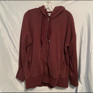 Aerie Full Zip Oversized Hoodie Jacket Maroon